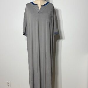 Casual Gray Sleep Dress with Blue Trim